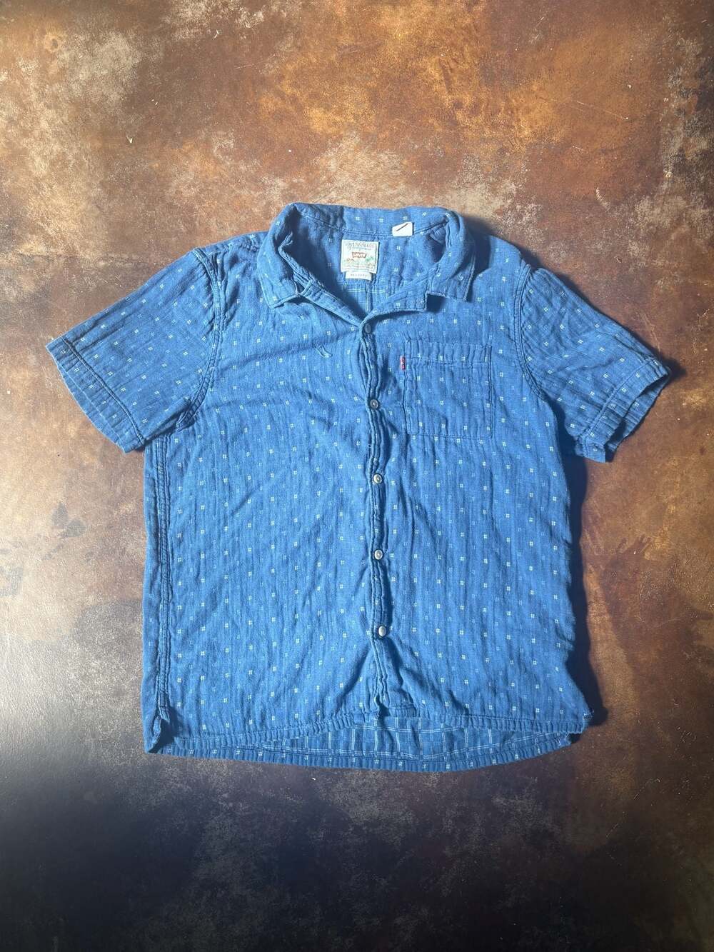 Levi's Strauss & Co. Relaxed Fit Blue Geometric Print Short Sleeve Camp Shirt